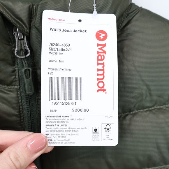 Marmot Women's Down Insulated Jena Jacket Nori Green Size Small NWT - Picture 5 of 10